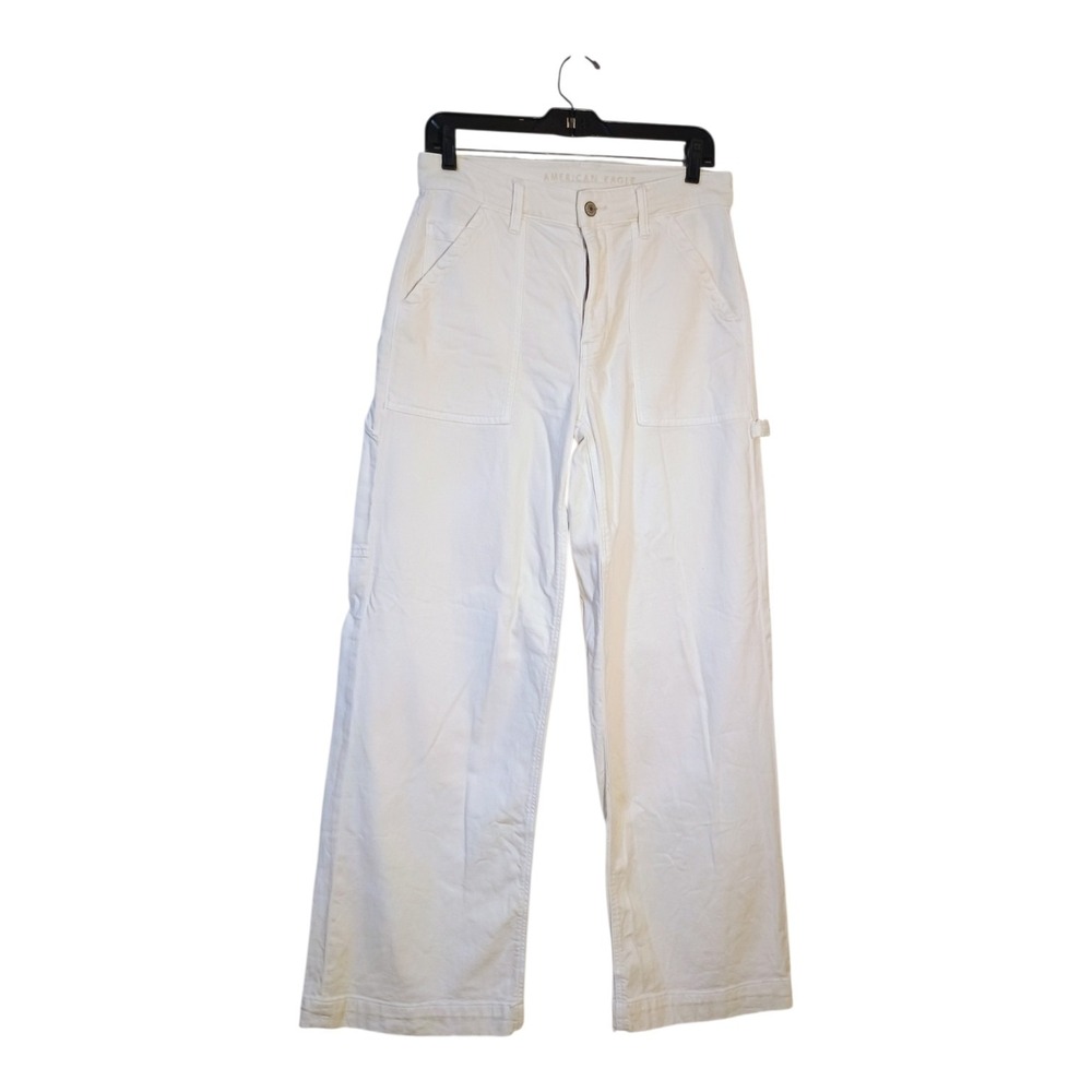 American Eagle Women's 8 Cream Ivory High Rise Baggy Wide Leg Carpenter Jeans